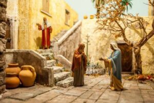 tło do szopki bożonarodzeniowej z motywami Betlejem, aniołów i gwiazd — elegancka, trwała dekoracja podkreślająca duchowy wymiar Świąt.