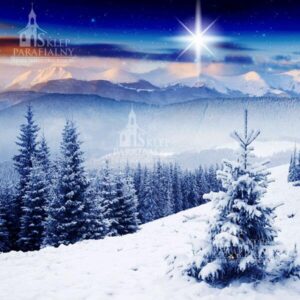 tło do szopki bożonarodzeniowej z motywami Betlejem, aniołów i gwiazd — elegancka, trwała dekoracja podkreślająca duchowy wymiar Świąt.