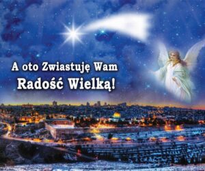tło do szopki bożonarodzeniowej z motywami Betlejem, aniołów i gwiazd — elegancka, trwała dekoracja podkreślająca duchowy wymiar Świąt.