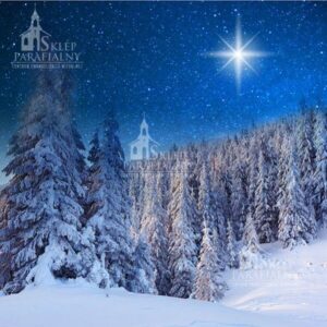 tło do szopki bożonarodzeniowej z motywami Betlejem, aniołów i gwiazd — elegancka, trwała dekoracja podkreślająca duchowy wymiar Świąt.