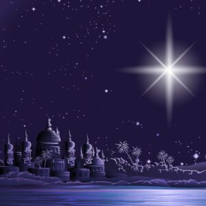 tło do szopki bożonarodzeniowej z motywami Betlejem, aniołów i gwiazd — elegancka, trwała dekoracja podkreślająca duchowy wymiar Świąt.