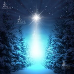 tło do szopki bożonarodzeniowej z motywami Betlejem, aniołów i gwiazd — elegancka, trwała dekoracja podkreślająca duchowy wymiar Świąt.