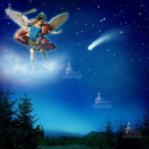 tło do szopki bożonarodzeniowej z motywami Betlejem, aniołów i gwiazd — elegancka, trwała dekoracja podkreślająca duchowy wymiar Świąt.