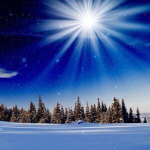 tło do szopki bożonarodzeniowej z motywami Betlejem, aniołów i gwiazd — elegancka, trwała dekoracja podkreślająca duchowy wymiar Świąt.