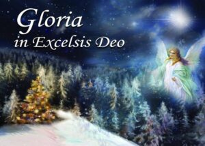 Eleganckie tło do szopki z motywami Betlejem, aniołów i gwiazd — idealne do podkreślenia duchowego wymiaru Świąt.