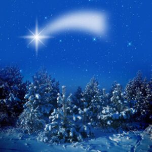 Tło do szopki bożonarodzeniowej z motywami Betlejem, aniołów i gwiazd — elegancka, trwała dekoracja podkreślająca duchowy wymiar Świąt.