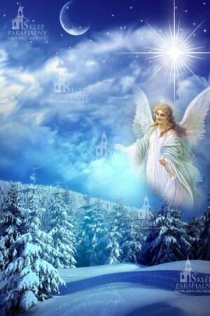 tło do szopki bożonarodzeniowej z motywami Betlejem, aniołów i gwiazd — elegancka, trwała dekoracja podkreślająca duchowy wymiar Świąt.