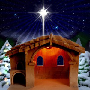 tło do szopki bożonarodzeniowej z motywami Betlejem, aniołów i gwiazd — elegancka, trwała dekoracja podkreślająca duchowy wymiar Świąt.