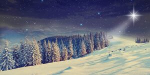 tło do szopki bożonarodzeniowej z motywami Betlejem, aniołów i gwiazd — elegancka, trwała dekoracja podkreślająca duchowy wymiar Świąt.