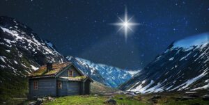 tło do szopki bożonarodzeniowej z motywami Betlejem, aniołów i gwiazd — elegancka, trwała dekoracja podkreślająca duchowy wymiar Świąt.