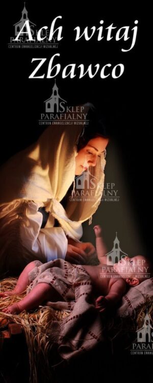 Baner na Boże Narodzenie, ozdoba świąteczna, motywy religijne, grafika, wysokiej jakości materiał, idealny do kościoła i świątecznych uroczystości.