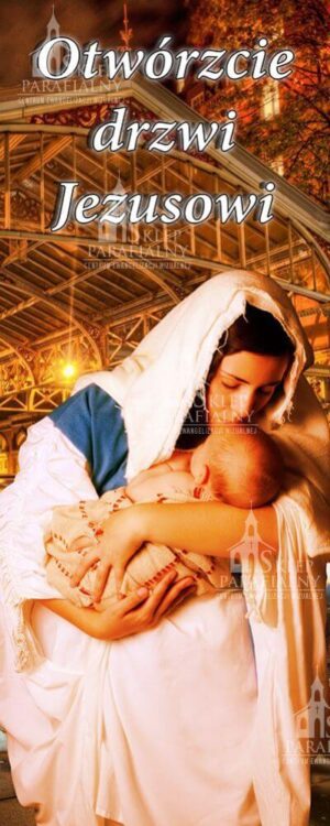 Baner na Boże Narodzenie, ozdoba świąteczna, motywy religijne, grafika, wysokiej jakości materiał, idealny do kościoła i świątecznych uroczystości.