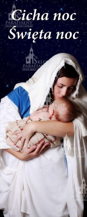 Baner na Boże Narodzenie, ozdoba świąteczna, motywy religijne, grafika, wysokiej jakości materiał, idealny do kościoła i świątecznych uroczystości.