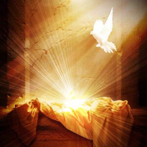 • Tło do Grobu Pańskiego z motywem gołębicy jako symbolu Ducha Świętego nad pustym grobem.