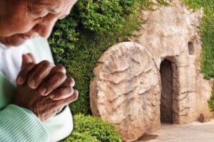 baner, otwart grób, modlitwa