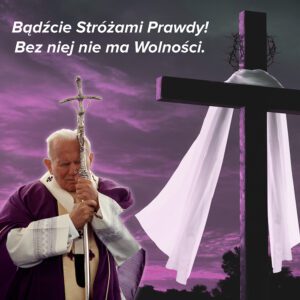 baner do grobu z janem pawłem 2 na fioletowym tle