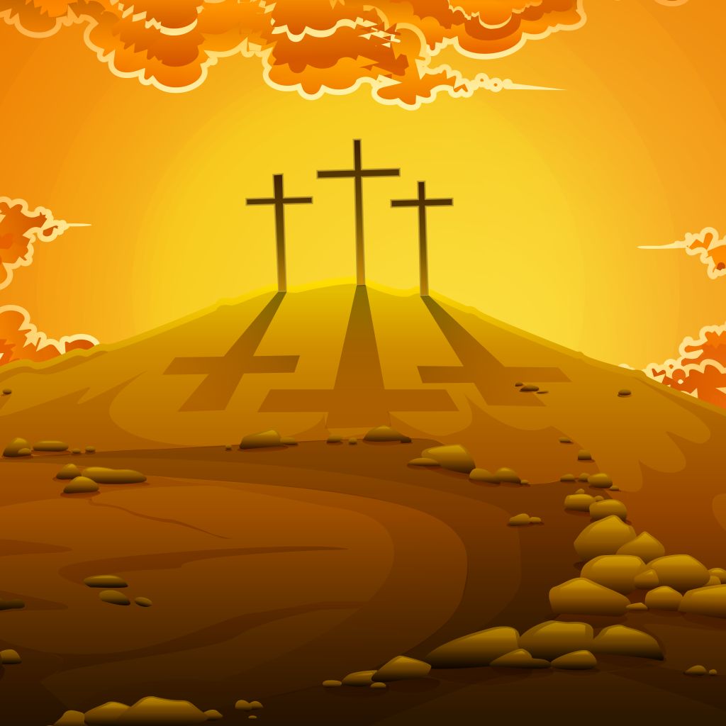 tło do grobu, trzy krzyże ,, żółtym tle,