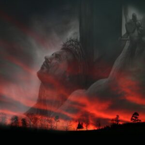 tło do Grobu Pańskiego, Jezus w tle na krzyżu, ogniste tło