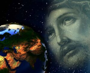 Tło do Grobu Pańskiego, Jezusna tle nieba, kula ziemska, glob