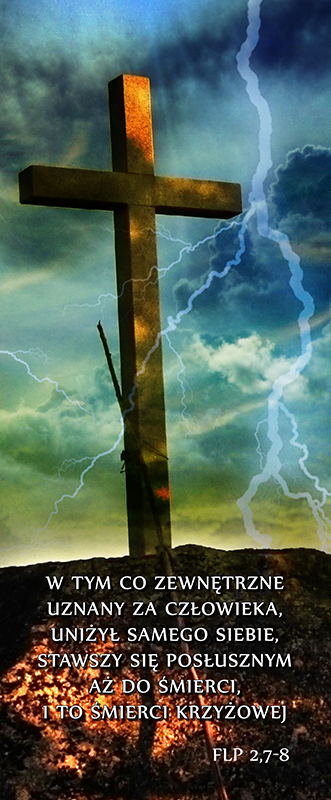 baner na wielki post z wizerunkiem krzyża, niebo, grzmoty, dekoracja, rekolekcje