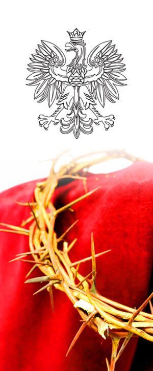baner na wielki post z flagą polski, koroną cierniową i godłem Polski, dekoracja do kościoła na wielki post