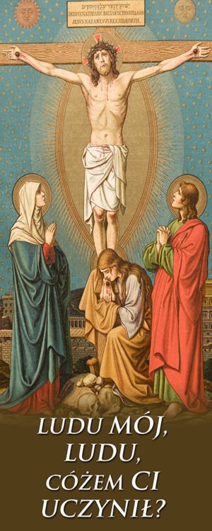 baner na wielkipost- Maryja i św. Jan pod Kryzęm Jezusa- dekoracja wielkpostna