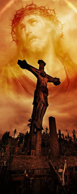 „Baner na Wielki Post z krzyżem i Jezusem– dekoracja do kościoła”