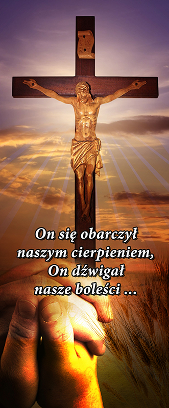 baner na wielki post ,z wizerunkiem jezusa na krzyża, modlitwa, jałumużna