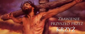 Baner na Wielki Post przedstawiający Jezusa na krzyżu – religijna dekoracja kościelna