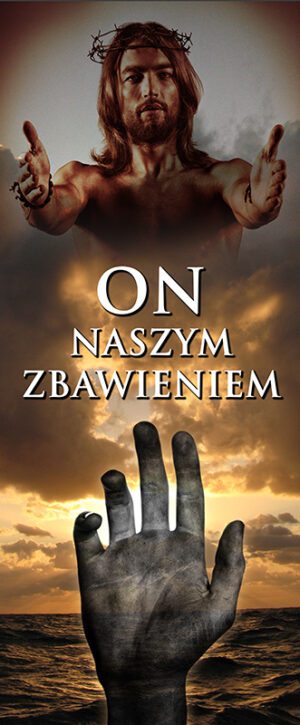 baner na wielki post z jezusem , ręka Boga, dekoracja na wielki post