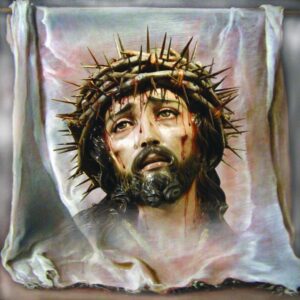 Tekst alternatywny (Alt): Chusta św Weroniki tkanina dekoracyjna wizerunek Oblicze Chrystusa matowa