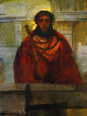 Tło do ciemnicy nr 35 na tkaninie Dekor 150x200 cm – symboliczna scena z dłońmi opierającymi się o kraty więzienne, motyw uwięzienia Chrystusa.