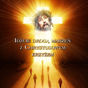 Tło do ciemnicy na wymiar – baner religijny z cytatem motywacyjnym, dekoracja wielkanocna na materiale powlekanym.