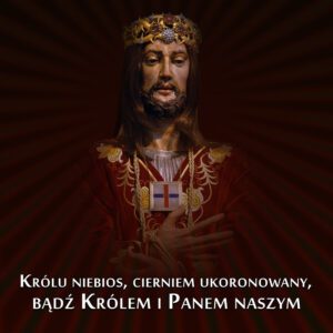 Tło do ciemnicy na wymiar nr 26 – Chrystus w królewskich szatach i koronie cierniowej z napisem: Królu niebios, cierniem ukoronowany, bądź Królem i Panem naszym.