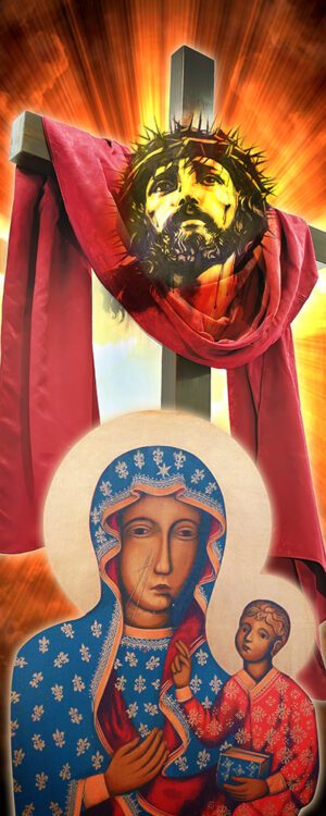 Krzyż z postacią Matki Boskiej baner dekoracyjny